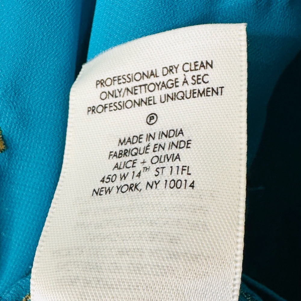 Alice + Olivia Sharita Blue Green Teal Gold Embroidered Drawstring Top Blouse - Picture 12 of 15
